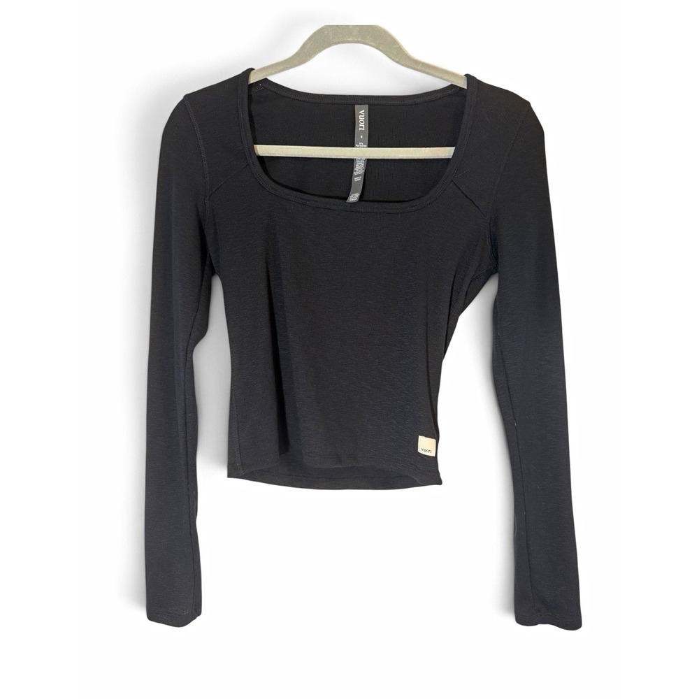 Vuori Sunrise Square Neck Top Women's S Black Long Sleeve Cropped Athletic Shirt